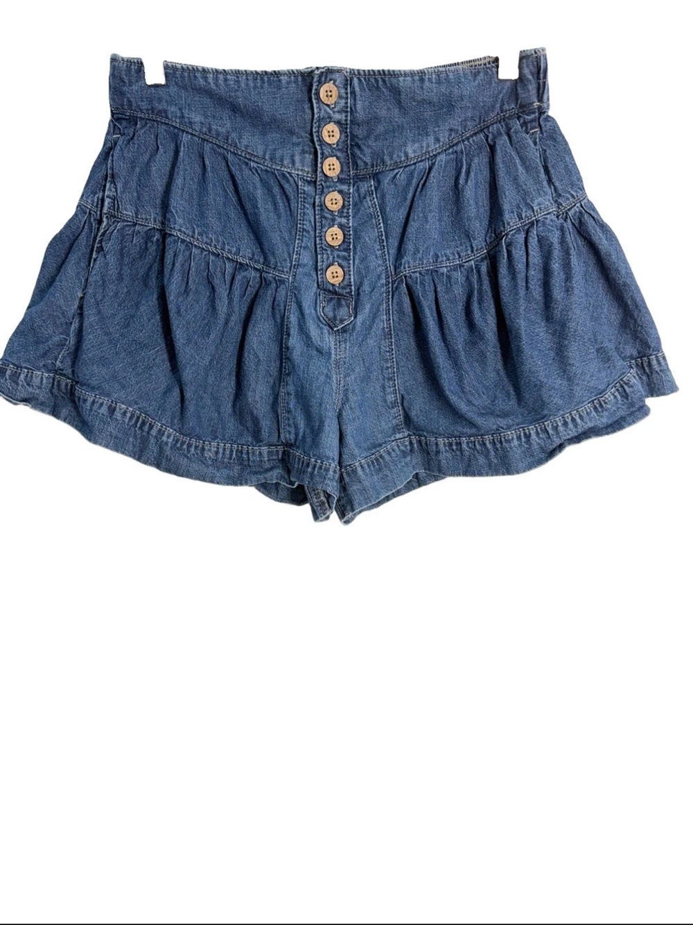 Free People We The Free Fleur High Waist Denim Ruffle Shorts in True Blue Sz M - Picture 8 of 15